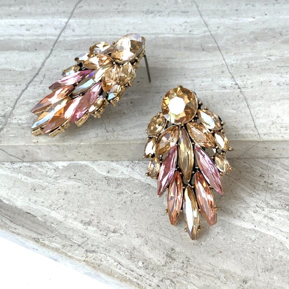 New ~ Anthropologie Ettika "Cry Me A River" Peachy Pink Crystal Drop Earrings - Picture 3 of 15